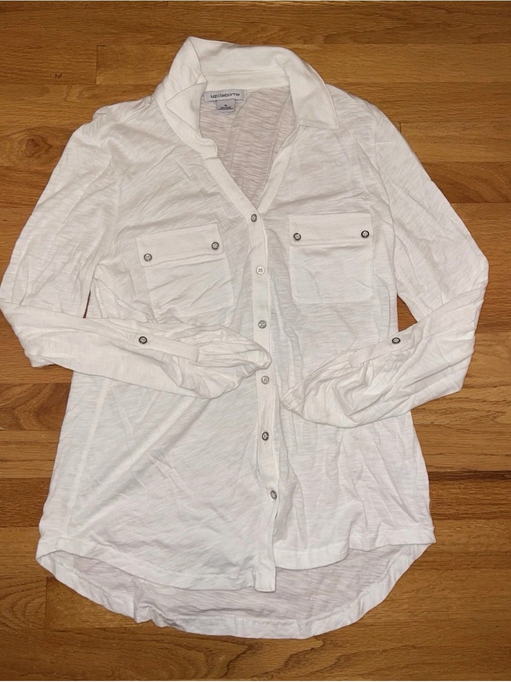 Liz Claiborne White Button Up Top With Pockets Women’s Size Medium